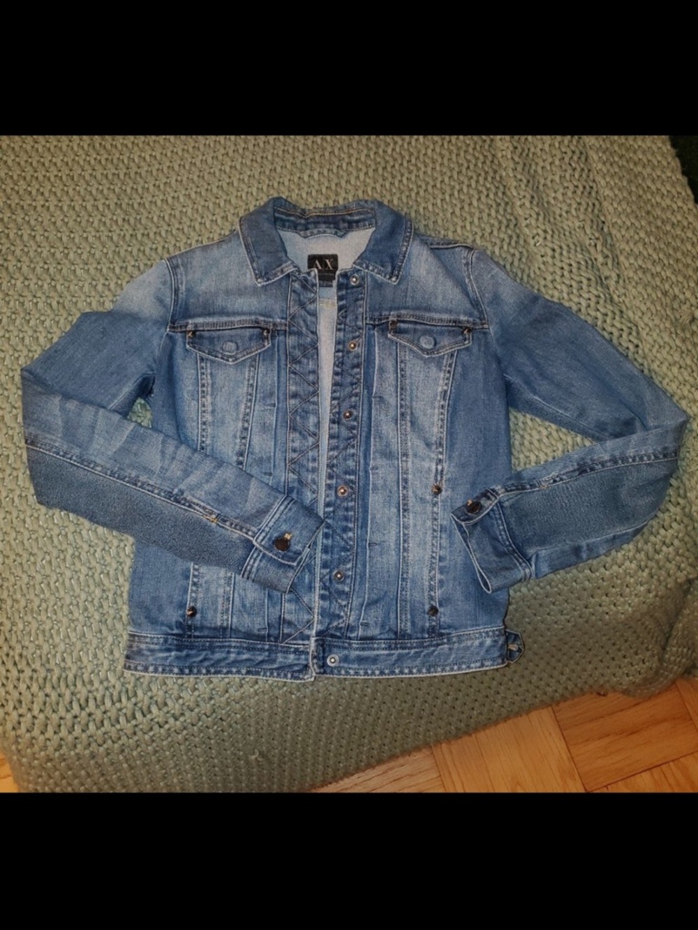 Armani Exchange Light Blue Denim Jacket with Contrast Stitching